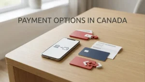 Smartphone beside a bank card and digital wallet symbols arranged on a clean desk
